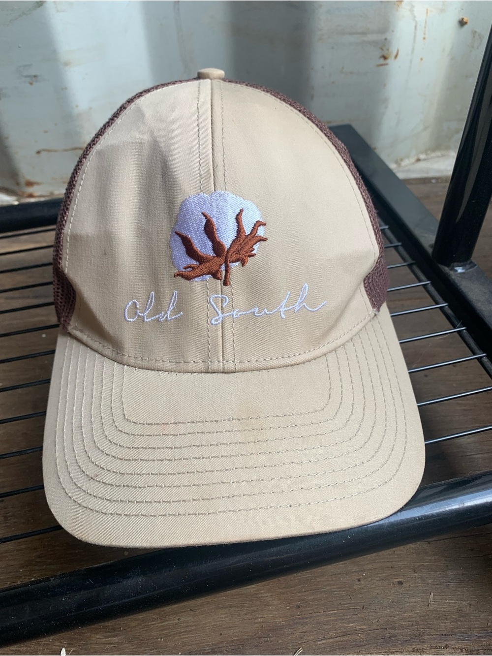 Khaki Trucker Hat with Brown Mesh